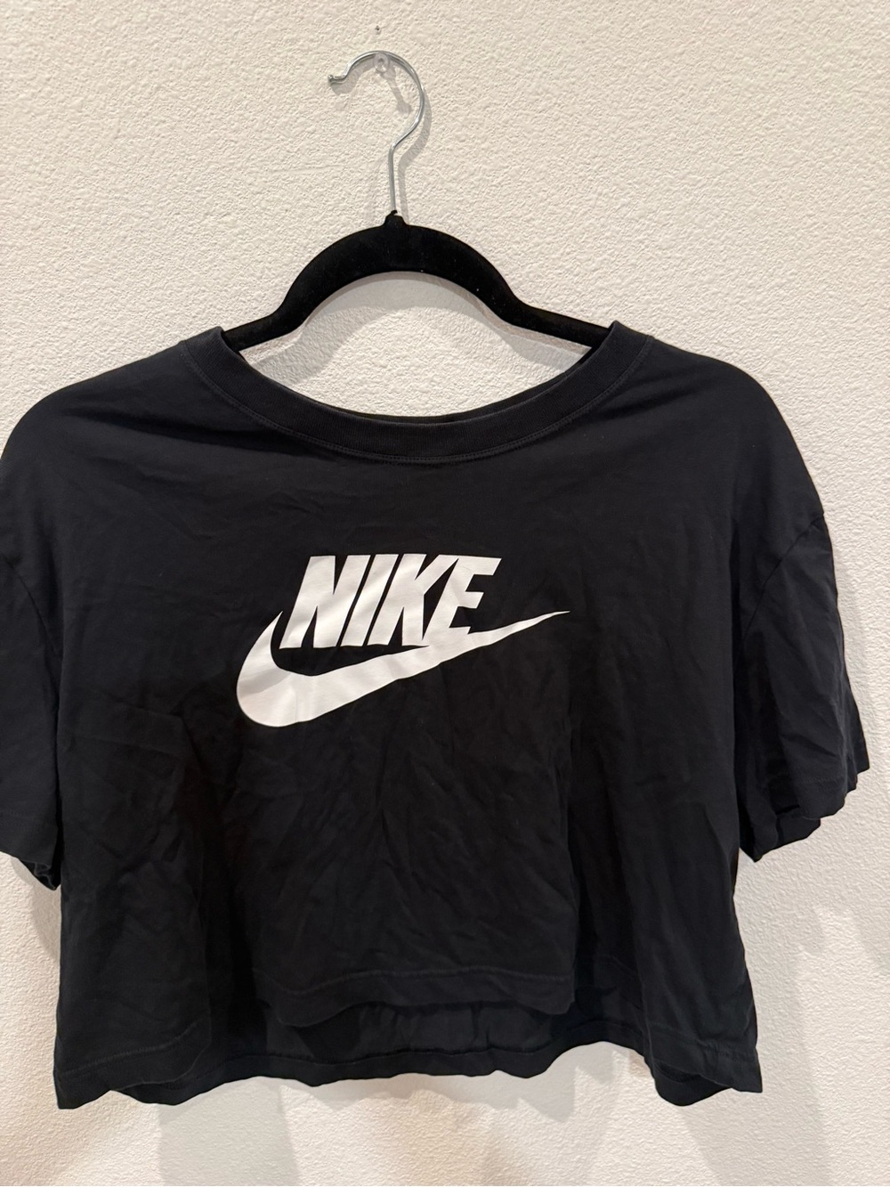 Nike Black Crop Top with White Swoosh Logo